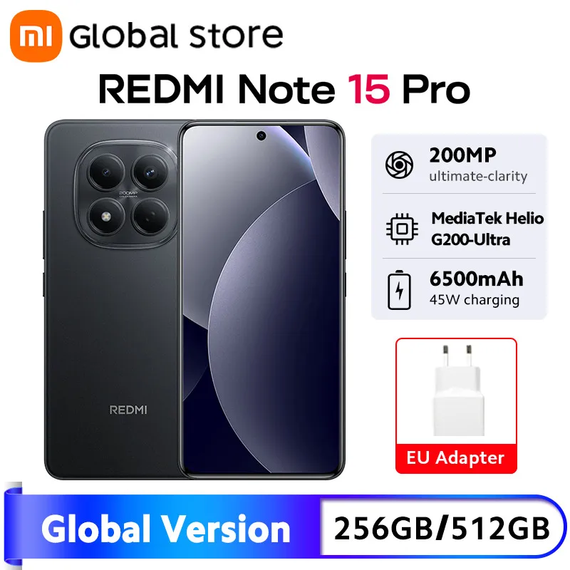 새로운 샤오미 레드미 노트 15 프로 4G 스마트폰 글로벌 버전 NFC MTK Helio G200-울트라 6.77인치 AMOLED 디스플레이 45W 6500mAh 200MP 카메라