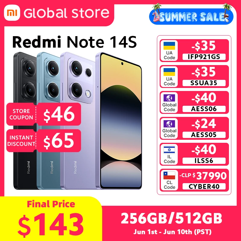 샤오미 레드미 노트 14S 스마트폰 글로벌 버전 MTK Helio G99 200MP 카메라 120Hz 6.67인치 AMOLED 디스플레이 67W 5000mAh