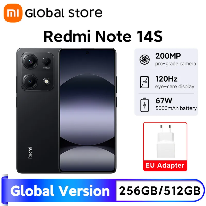 글로벌 버전 샤오미 레드미 노트 14S 스마트폰 200MP 카메라 120Hz 6.67인치 AMOLED 디스플레이 MTK Helio G99 67W 하이퍼 차지 5000mAh