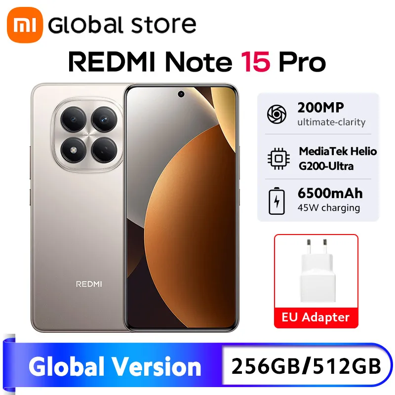 글로벌 버전 샤오미 레드미 노트 15 프로 4G 스마트폰 6.77인치 AMOLED 디스플레이 45W 6500mAh 배터리 200MP 카메라 MTK Helio G200-Ultra