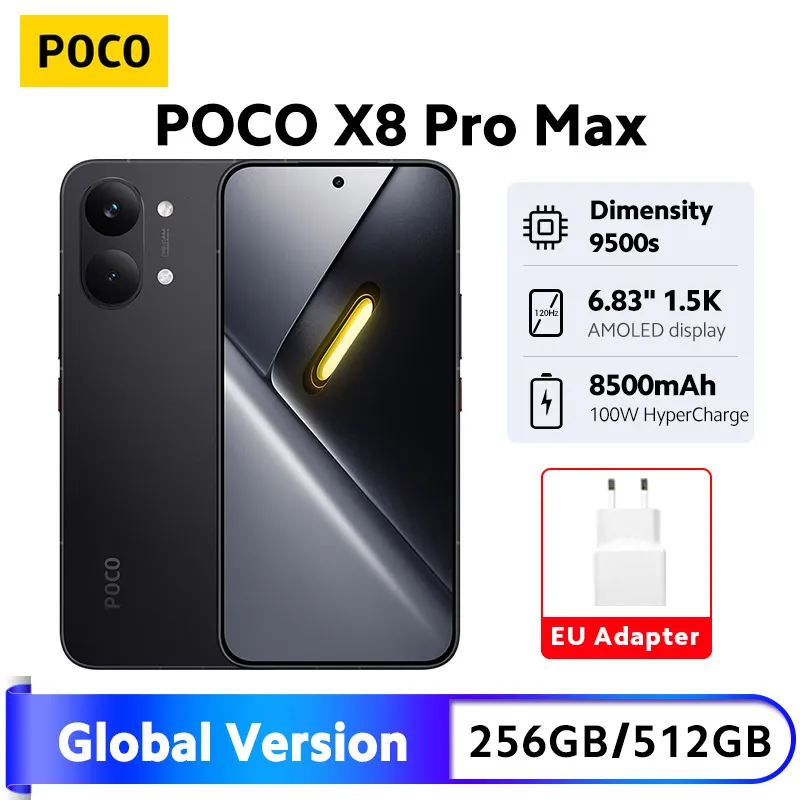 포코 X8 프로 맥스 스마트폰 글로벌 버전 디멘시티 9500s 6.83인치 1.5K 120Hz 디스플레이 8500mAh 배터리 100W 하이프차지 5G NFC