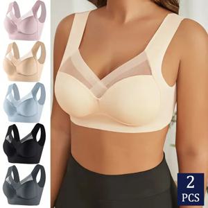 2PCS 여성 레이스 스포츠 브래지어 플러스 사이즈 원활한 브래지어 Bralette Backless 레이디 브래지어 조끼 여성 충격 방지 무선 L-3XL 수집