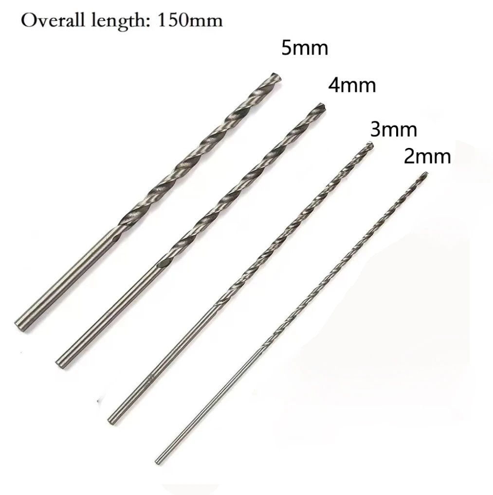 4개의 매우 긴 HSS 고속 강철 150mm 드릴 비트 세트 목재, 알루미늄, 플라스틱용 2mm/3mm,3.5mm,4mm,5mm 비트