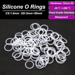 10/50Pcs 흰색 실리콘 VMQ O-링 가스켓 CS 1mm OD 3 ~ 50mm 식품 등급 방수 와셔 무독성 실리콘 고무 씰링 링
