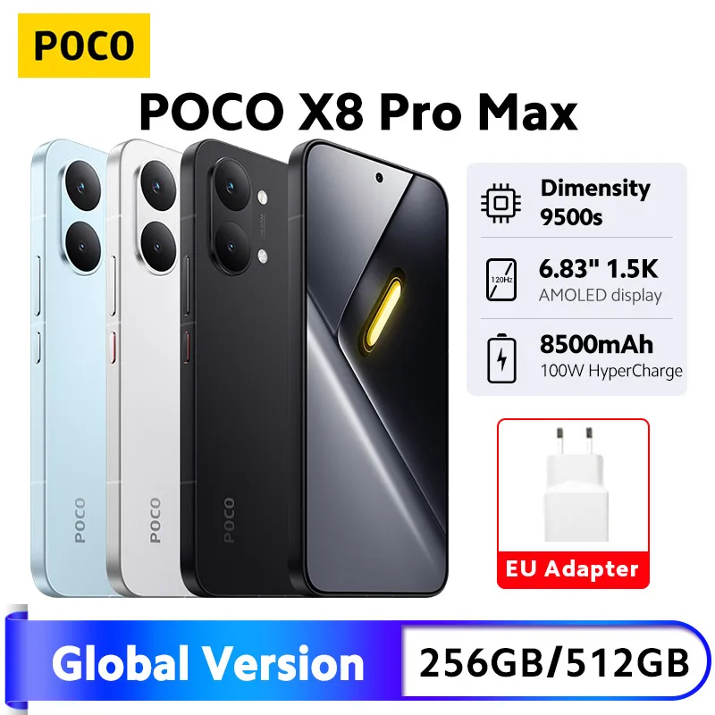 포코 X8 프로 맥스 5G 스마트폰 글로벌 버전 8500mAh 배터리 6.83인치 1.5K 120Hz 울트라 브라이트 AMOLED 디스플레이 디멘시티 9500s NFC