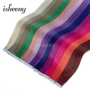 Isheeny 미니 테이프 인간의 머리카락 멋진 색상 12-20 인치 천연 Striaght Seamless Tape 헤어 익스텐션 아울렛 헤어 스타일