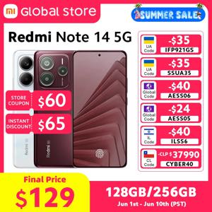 새로운 샤오미 레드미 노트 14 5G 스마트폰 글로벌 버전 8GB 램 MTK 디멘시티 7025-울트라 50MP 카메라 45W 충전 6.67인치 120Hz 디스플레이