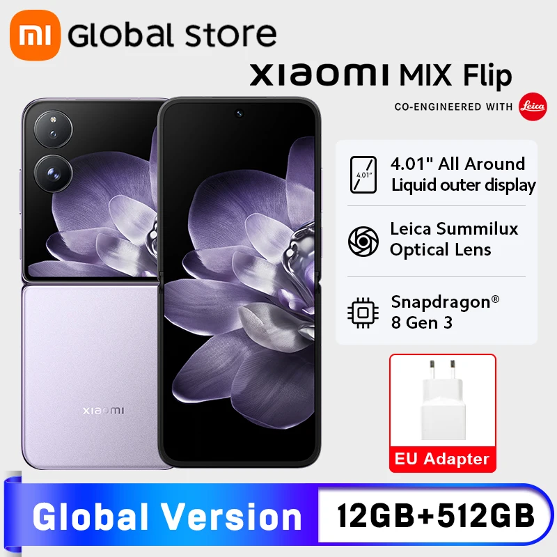 새로운 샤오미 MIX 플립 스마트폰 글로벌 버전 스냅드래곤 8 Gen 3 CPU 12GB 램 512GB 롬 50MP 라이카 카메라 폴더블 디스플레이