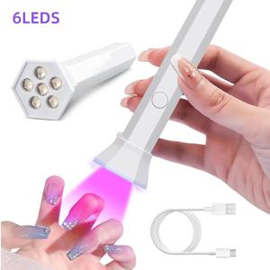 6LED 네일 라이트 휴대용 네일 드라이어 램프 UV 젤 폴리쉬 경화용 USB 충전식 퀵 드라이 타이밍 머신 네일 아트 도구