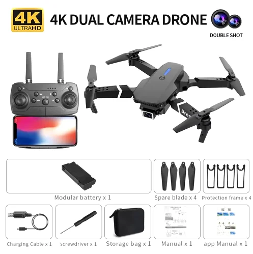 2025 E88 프로 와이파이 FPV 드론 싱글 듀얼 4K 1080P 카메라 와이드 앵글 HD 고도 유지 접이식 쿼드콥터 RC 헬리콥터 장난감