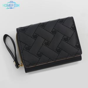 HOMEFISH 여성용 짧은 자수 러브 제로 지갑 지퍼 버클 대용량 카드 가방 다용도 패션 심플
