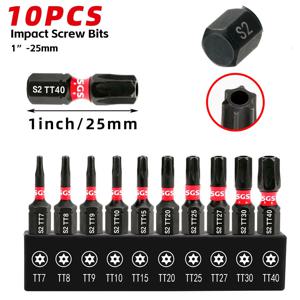 충격 방지 S2 강철 안전 토르크 비트 10개, 25mm, 강력한 자성, 미끄럼 방지, 고경도, 내마모성 및 손상 방지, 검정색 베이스, 드라이버 드릴 비트 세트