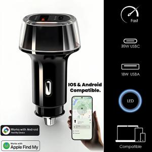 차량용 GPS 위치 추적기 30W USB 휴대폰 충전기 고속 충전 타입 C QC3.0 iOS 나의 찾기 앱, 구글, 안드로이드와 호환