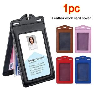 1Pc PU 가죽 Trifold Duty ID 카드 홀더 ID 이름 카드 용 배지 홀더 비즈니스 이름 태그 학생 ID 카드