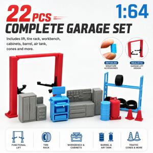 1/64 스케일 차고 디오라마, 미니 자동차 정비소 장면 모델, DIY 데스크탑 디스플레이 장식, 취미 공예 액세서리