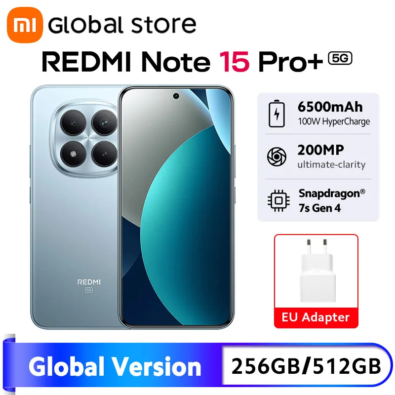 샤오미 레드미 노트 15 프로 플러스 5G 스마트폰 글로벌 버전 6500mAh 100W 8GB / 12GB 램 NFC 스냅드래곤 7s Gen 4 CPU 6.83인치 AMOLED
