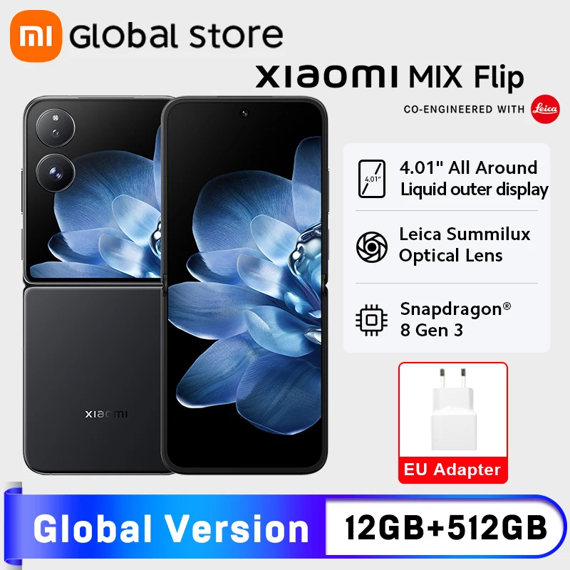 새로운 글로벌 버전 샤오미 MIX 플립 스마트폰 12GB 램 512GB 롬 스냅드래곤 8 Gen 3 CPU 50MP 라이카 카메라 폴더블 디스플레이