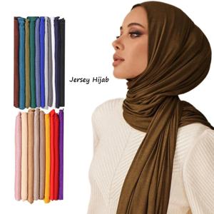 여성을위한 모달 코튼 저지 Hijab 스카프 스트레치 목도리 일반 이슬람 머리띠 패션 솔리드 컬러 롱 머플러 170*60cm