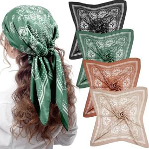 Syhood 70cm 스퀘어 새틴 헤드 스카프 여성용 새틴 반다나 새틴 헤드 밴드 스카프 실크 느낌 스카프 Boho Headwear