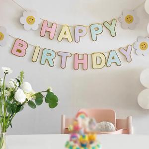 데이지 생일 축하 파티 장식 배너 흰색 데이지 꽃 생일 갈 랜드 깃발 장식 어린이 성인 장면 깃발 천