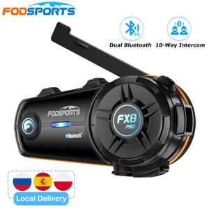 Fodsports FX8 Pro 오토바이 헬멧용 인터콤 블루투스 헤드셋 10명, 듀얼 BT5.4, 앱 연결, 병렬 오디오, 음악 공유