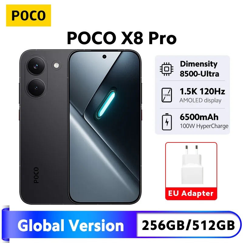 포코 X8 프로 5G 스마트폰 글로벌 버전 디멘시티 8500-울트라 6500mAh 배터리 6.59인치 1.5K 120Hz AMOLED 디스플레이 100W 충전 NFC