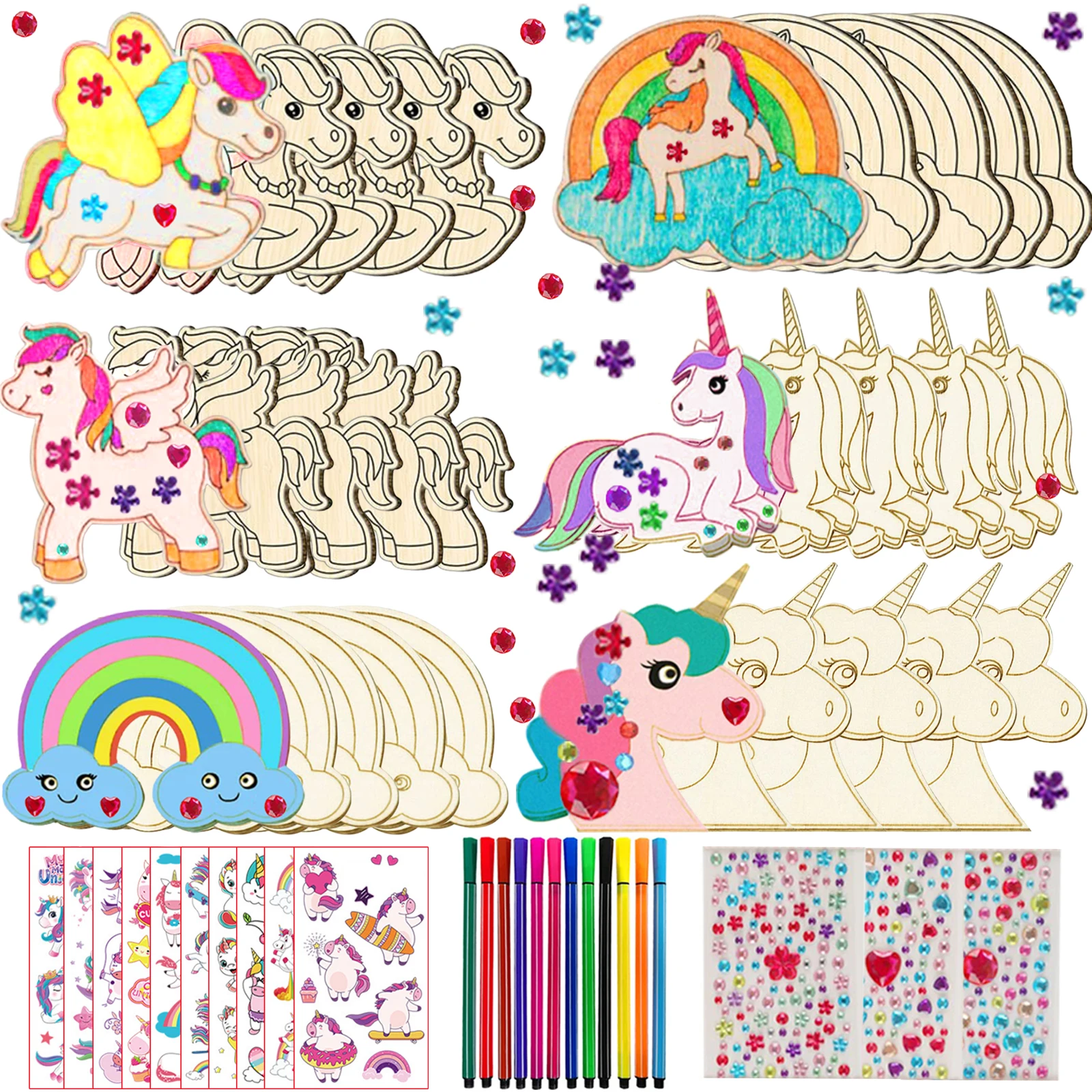 386Pcs 유니콘 나무 공예 세트 18Pcs 유니콘 나무, 354 라인 석, 12 컬러 연필, 2 스티커, 소년/소녀 DIY 공예