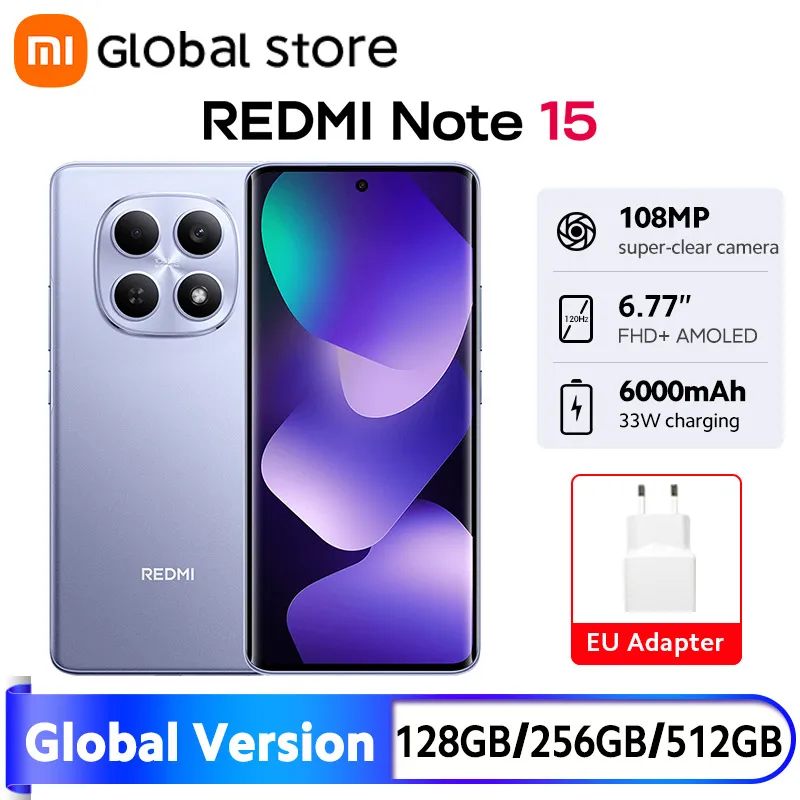 글로벌 버전 샤오미 레드미 노트 15 4G 스마트폰 108MP 카메라 6.77인치 AMOLED MTK Helio G100-Ultra 128GB / 256GB ROM 33W 6000mAh