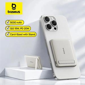 Baseus Qi2 마그네틱 보조베터리(킥스탠드 포함) PD 20W 5000mAh iPhone Samsung Xiaomi용 휴대용 무선 고속 충전 보조베터리