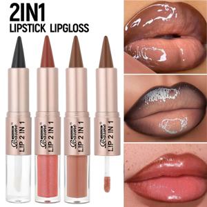 2-in-1 립스틱 & 립글로스, 듀얼 엔드 디자인, 워터프루프 롱래스팅 립 라이너, 촉촉하고 윤기나는 마무리로 입술을 풍성하게 가꾸어주는 제품
