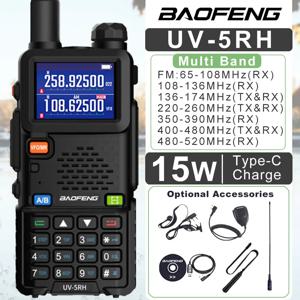 Baofeng UV-5RH 워키 토키 장거리 15W 멀티 밴드 무선 복사 주파수 유형-C 충전 휴대용 트랜시버 햄 2 웨이 라디오