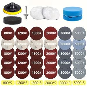 헤드라이트 수리 및 복원 키트 37개, 자동차 광택 디스크 3인치 75mm, 자동차 왁스 스펀지 광택 패드와 사포