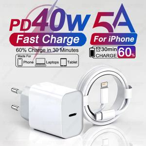 애플 40W 아이폰 충전기 USB 타입 C 고속 충전기 아이폰 16 15 14 12 12 11 프로 최대 플러스 PD 충전 케이블 액세서리