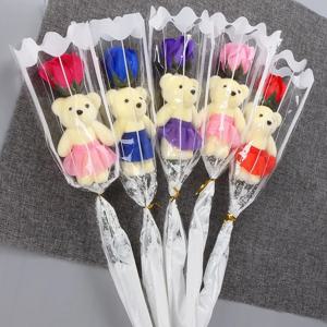 1/3/5Pcs 발렌타인 데이를위한 장미 곰 인공 꽃 꽃다발 DIY 선물 장식 웨딩 장식 파티 용품 홈 장식
