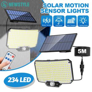234/348 LED 태양광 모션 센서 조명, 리모컨 포함 3가지 모드 방수 야외 정원용 벽등