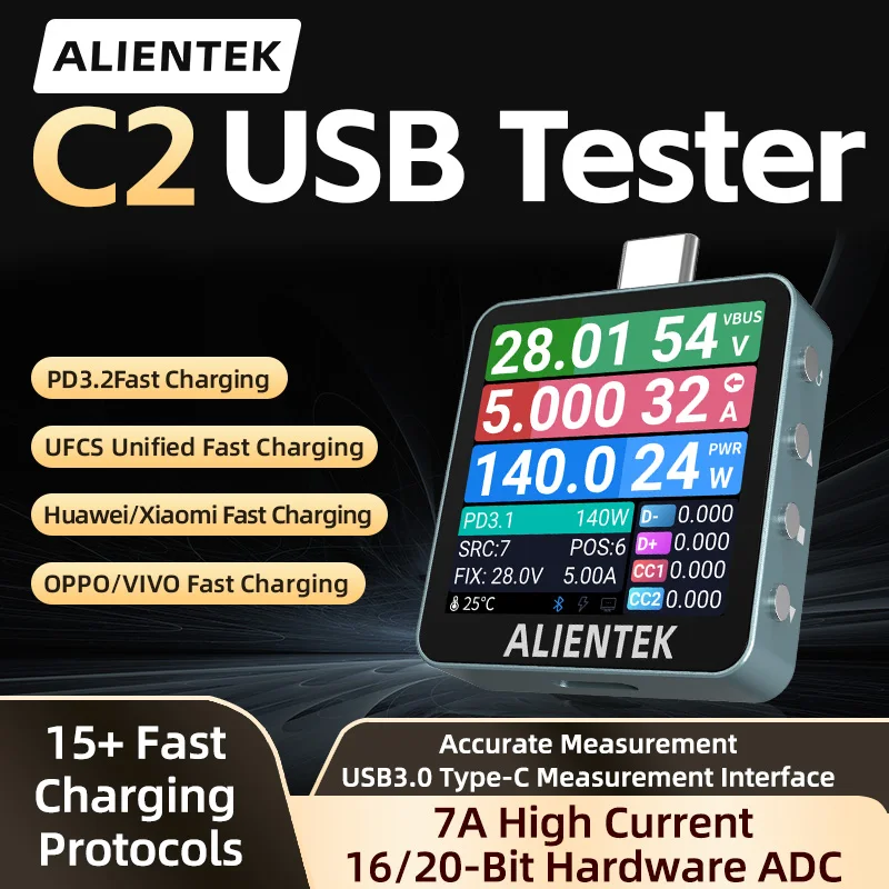 ALIENTEK USB 테스터 C2 디지털 전압계 충전 전력 감지기 PD3.2 배터리 테스터 고속 충전 감지 트리거