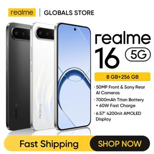 리얼미 16 5G 스마트폰 NFC 6.57인치 120Hz AMOLED 디스플레이 듀얼 50MP AI 카메라 7000mAh 배터리 60W 충전 IP69 Pro