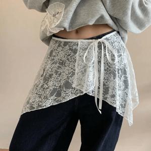 의류 액세서리 프렌치 레이싱 레이스 미니 스커트 자수 불규칙한 밑단 레이스업 러플 스커트 Y2K 에이프런 랩 스커트