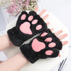 새로운 Kawaii 여성 따뜻한 고양이 장갑 패션 소녀 고양이 발톱 발 플러시 장갑 부드러운 플러시 짧은 핑거리스 하프 손가락 겨울 장갑