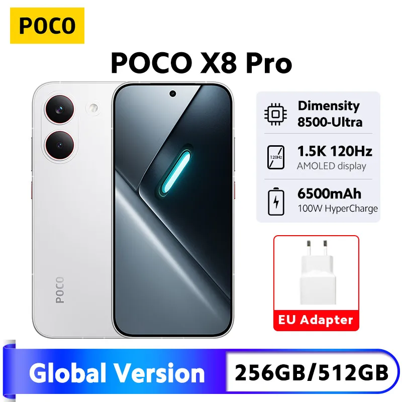 글로벌 버전 POCO X8 Pro 5G 스마트폰 디멘시티 8500-울트라 6500mAh 배터리 6.59인치 1.5K 120Hz AMOLED 디스플레이 100W 충전 NFC