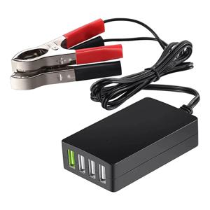 배터리 클립이 있는 휴대용 DC, 12V, 24V ~ 5V, 4 포트 USB 충전기, 멀티포트 어댑터, 기타 스마트폰 및 태블릿