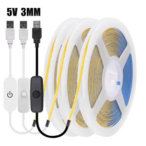 USB 3mm COB LED 스트립 조명 5V 유연한 LED 테이프(조광기/ON OFF 스위치 포함) 320LED 고밀도 선형 조명 백라이트 장식