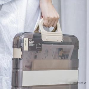 휴대용 파일 박스 플라스틱 투명 필통, A4 폴더, 잠금 손잡이, 서류 가방, 문구류 보관 케이스