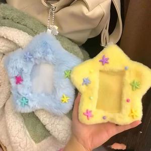만화 귀여운 플러시 포토 카드 케이스 만화 가방 키 체인 폭스 포토 카드 케이스 학생 카드 홀더 아이돌 사진 보호 커버