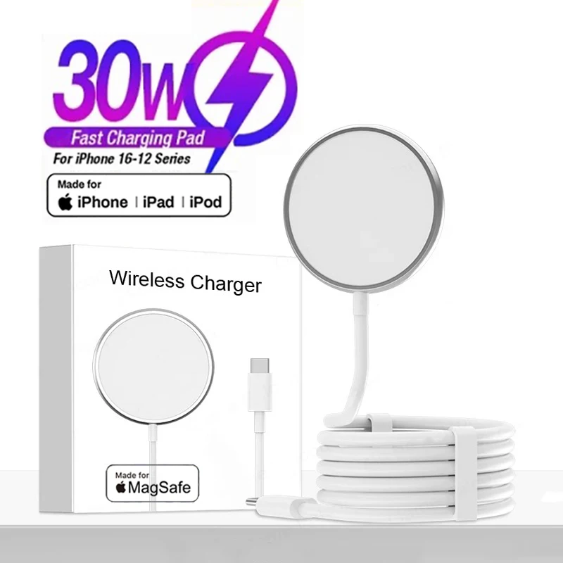 애플 Magsafe 원래 무선 충전기 아이폰 16 15 14 13 12 11 프로 맥스 X XS XR 8 플러스 고속 충전 타입 C 충전 번개 케이블
