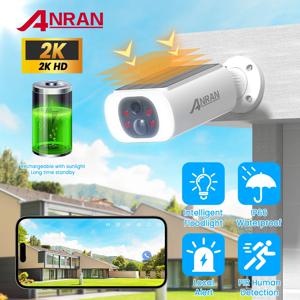 ANRAN 2K 태양광 카메라 내장 배터리 3MP 2.4G WIFI 보안 카메라 투광등 무료 기본 클라우드 저장소 컬러 야간 투시경