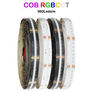 COB RGBCCT LED 스트립 라이트 6핀 12mm DC12V/24V 960LEDs/m RGB CW WW FOB 플렉시블 COB 리니어 라이트 고밀도 RA90 디밍 가능 18W