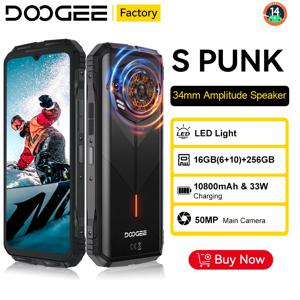 글로벌 버전 DOOGEE S Punk 러기드 스마트폰, 안드로이드 14, 6.58인치 FHD+ 90Hz IPS 디스플레이, 16GB(6+10) RAM + 256GB 저장공간, 10800mAh 배터리, 50MP 카메라 탑재