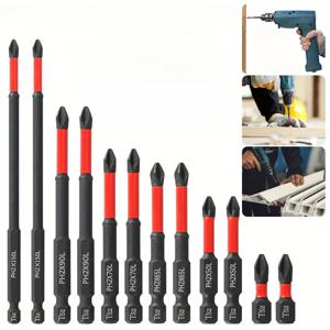 6pcs 텅스텐 강철 마그네틱 스크루 드라이버 비트 PH2 S2 1/4 인치 육각 섕크 레드 블랙 전기 및 수동 스크루 드라이버