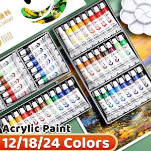 아크릴 물감 세트 12/18/24색 5ml/0.17oz, 방수 휴대용 예술 풍부한 색소 DIY 공예, 그림, 페인팅, 캔버스, 돌용